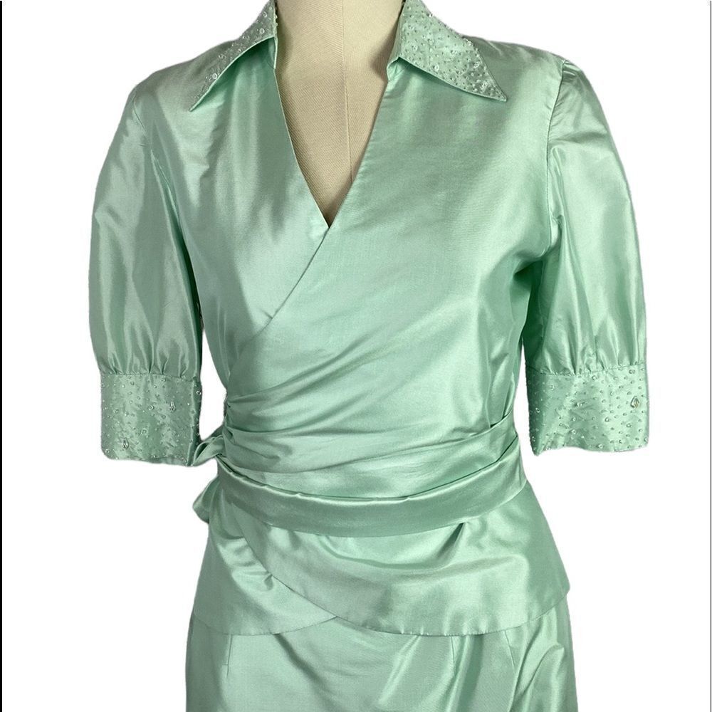 Vintage Marisa Baratelli Thai Silk Beaded Wrap Blouse Maxi Skirt Set Mint Size 6 - Picture 2 of 15
